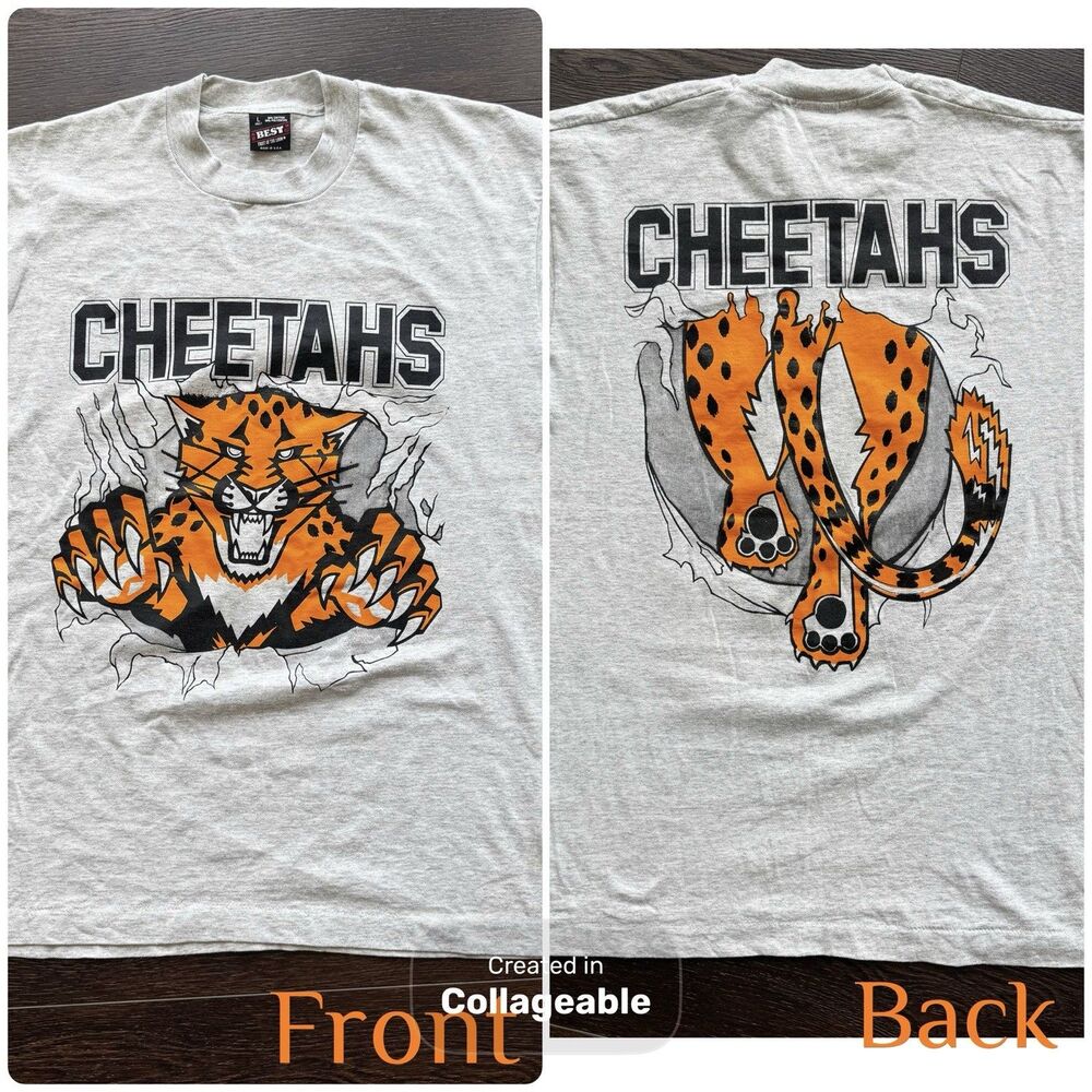 Vintage 90s ‘Cheetahs’ Single Stitch T-shirt FOTL BEST USA Size L Double Sided